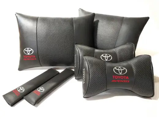 1 Set 6pcs Car Seat Headrest Pillow Lumbar Back Cushion Support Best PU Leather Toyota Avensis