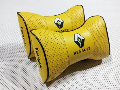 2pc Car Seat Headrest Pillow Neckrest Fashion Cushion Best Yellow PU Leather Quality Renault