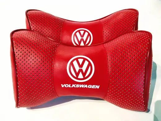 2pc Car Seat Headrest Pillow Best Neckrest Fashion Cushion Red PU Leather Quality Volkswagen