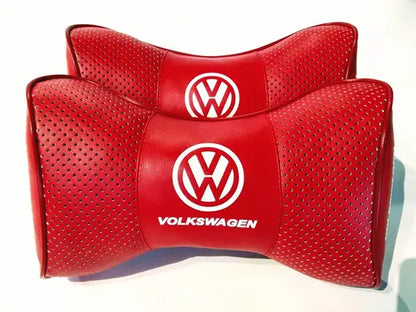 2pc Car Seat Headrest Pillow Best Neckrest Fashion Cushion Red PU Leather Quality Volkswagen