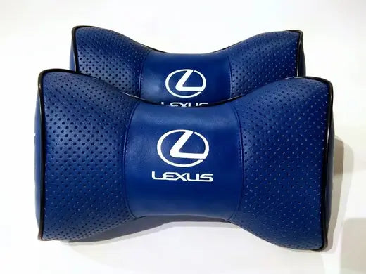 2pc Car Seat Headrest Pillow Neckrest Fashion Cushion Best Blue PU Leather Quality Lexus