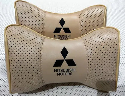 2pc Car Seat Headrest Neckrest Pillow Cushion Best Fashion PU Leather Quality Mitsubishi