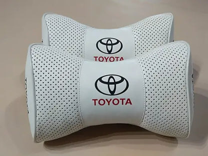 2pc Car Seat Headrest Pillow Neckrest Fashion Cushion Best White PU Leather Quality Toyota