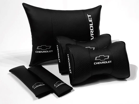 1 Set 5pcs Car Seat Headrest Pillow Back Lumbar Cushion Support Best PU Leather Chevrolet