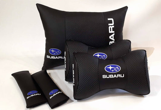 1 Set 5pcs Car Seat Headrest Pillow Lumbar Back Cushion Support Best PU Leather Subaru