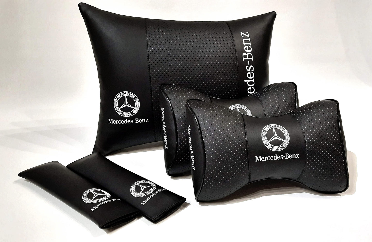 1 Set 5pcs Car Seat Headrest Pillow Lumbar Back Cushion Support Best PU Leather Mercedes-Benz