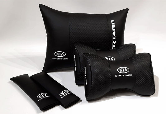 1 Set 5pcs Car Seat Headrest Pillow Lumbar Back Cushion Support Best PU Leather KIA Sportage