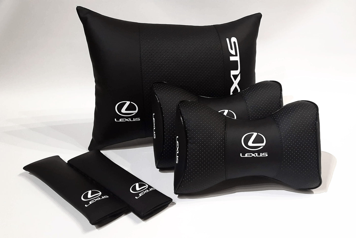 1 Set 5pcs Car Seat Headrest Pillow Lumbar Back Cushion Support Best PU Leather Lexus