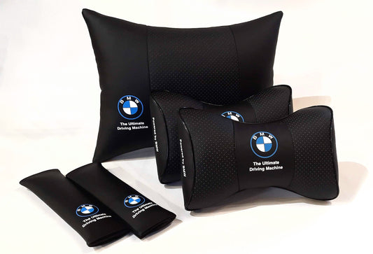 1 Set 5pcs Car Seat Headrest Pillow Back Lumbar Cushion Support Best PU Leather BMW