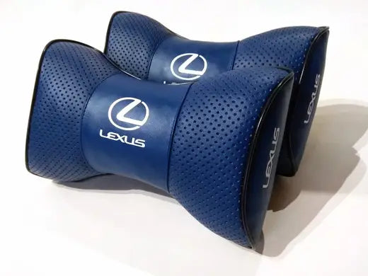 2pc Car Seat Headrest Pillow Neckrest Fashion Cushion Best Blue PU Leather Quality Lexus