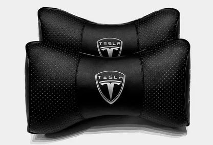 2pc Car Seat Headrest Pillow Neckrest Fashion Cushion Best PU Leather Quality Tesla