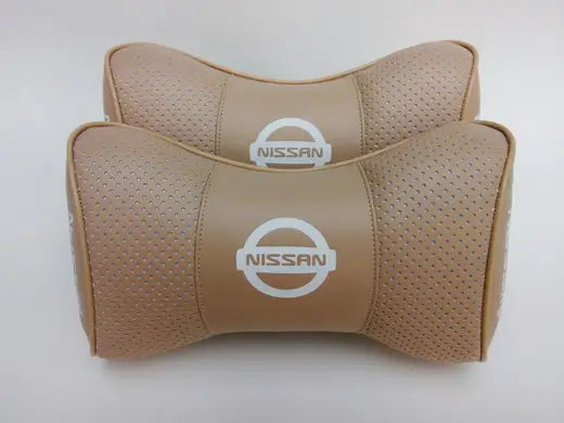 2pc Car Seat Headrest Neckrest Pillow Cushion Best Fashion Beige PU Leather Quality Nissan