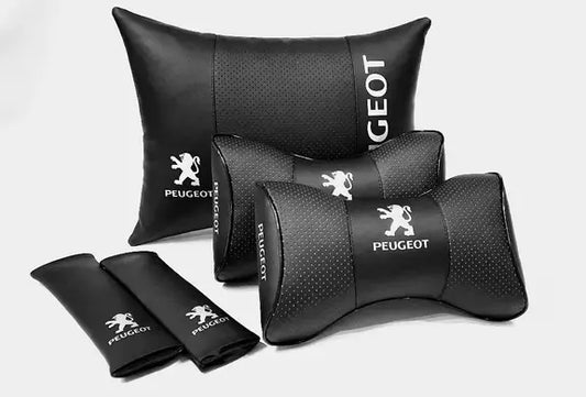 1 Set 5pcs Car Seat Headrest Pillow Best Back Lumbar Cushion Support PU Leather Peugeot