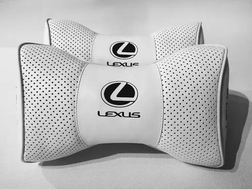 2pc Car Seat Headrest Pillow Neckrest Fashion Cushion Best White PU Leather Quality Lexus