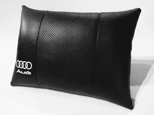 2pc Car Seat Lumbar Back Support Headrest Pillow Cushion Best Black PU Leather Audi