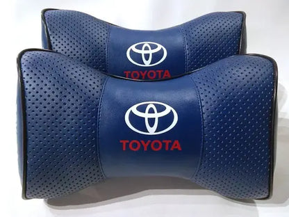 2pc Car Seat Headrest Pillow Neckrest Fashion Cushion Best Blue PU Leather Quality Toyota