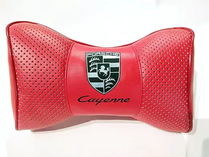 2pc Car Seat Headrest Pillow Neckrest Fashion Cushion Best Red PU Leather Quality Porsche Cayenne