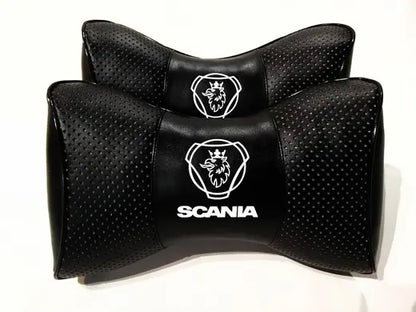 2pc Car Seat Headrest Pillow Neckrest Fashion Cushion Best PU Leather Quality Scania