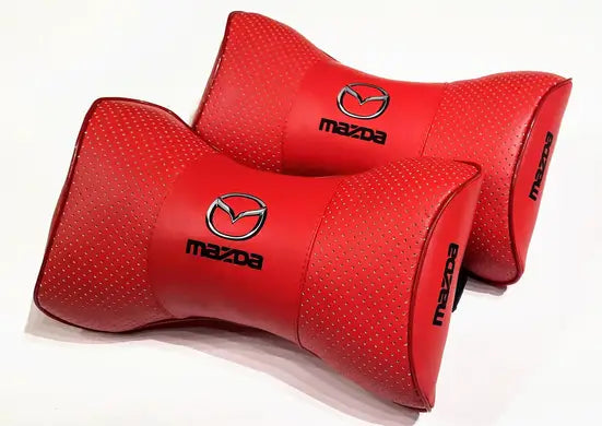 2pc Car Seat Headrest Pillow Neckrest Fashion Cushion Best Red PU Leather Quality Mazda