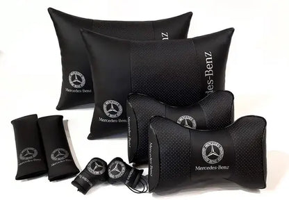 1 Set 8pcs Car Seat Headrest Pillow Best Back Lumbar Cushion Support PU Leather Mercedes-Benz