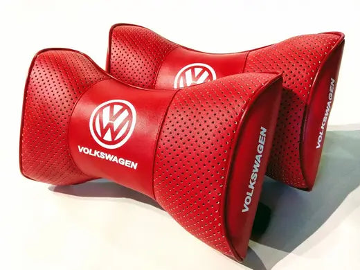 2pc Car Seat Headrest Pillow Best Neckrest Fashion Cushion Red PU Leather Quality Volkswagen