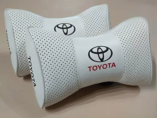 2pc Car Seat Headrest Pillow Neckrest Fashion Cushion Best White PU Leather Quality Toyota