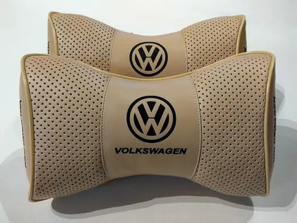 2pc Car Seat Headrest Pillow Best Neckrest Fashion Cushion Beige PU Leather Quality Volkswagen