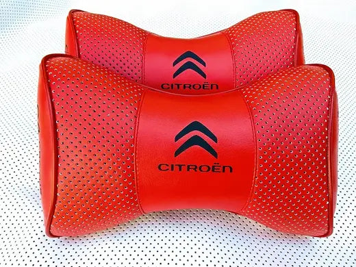 2pc Car Seat Headrest Neckrest Cushion Pillow Best Red PU Leather Quality Fashion Citroen