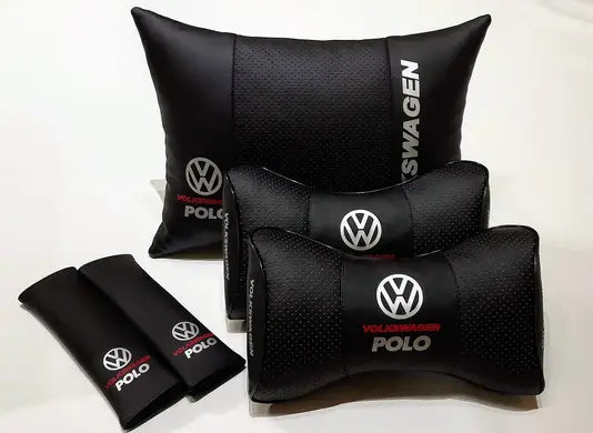 1 Set 5pcs Car Seat Headrest Pillow Best Back Lumbar Cushion Support PU Leather Volkswagen Polo