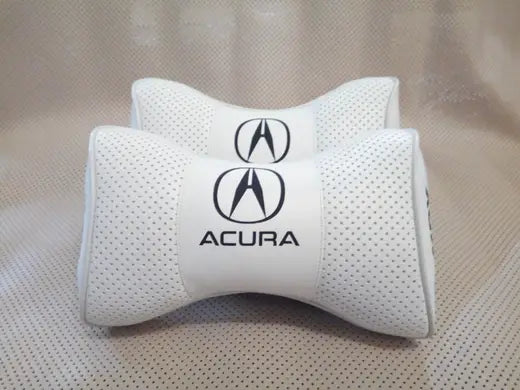 2pc Car Seat Headrest Pillow Neckrest Cushion White PU Leather Best Quality Acura