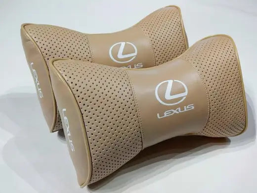 2pc Car Seat Headrest Pillow Neckrest Fashion Cushion Best Beige PU Leather Quality Lexus