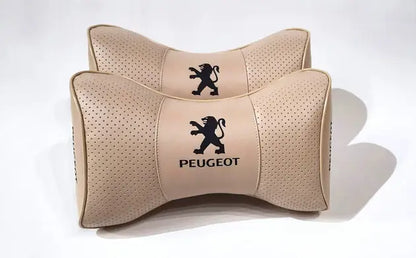 2pc Car Seat Headrest Pillow Neckrest Fashion Cushion Best Beige PU Leather Quality Peugeot