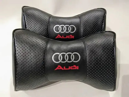 2pc Car Seat Neck Headrest Pillow Cushion Fashion Black PU Leather Audi