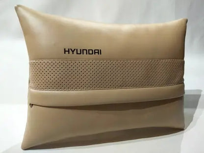 2pc Car Seat Lumbar Back Support Headrest Pillow Cushion Best Beige PU Leather Hyundai