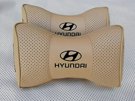 2pc Car Seat Headrest Pillow Neckrest Fashion Cushion Beige Best PU Leather Quality Hyundai