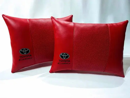 2pc Car Seat Lumbar Back Support Headrest Pillow Cushion Best Red PU Leather Toyota Cavry