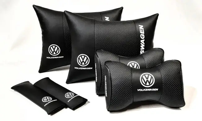 1 Set 6pcs Car Seat Headrest Pillow Best Back Lumbar Cushion Support PU LeatherVolkswagen