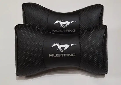 2pc Car Seat Headrest Neckrest Pillow Cushion Best Fashion PU Leather Quality Mustang