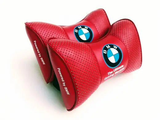 2pc Car Seat Headrest Pillow Neckrest Fashion Cushion Best Red PU Leather BMW