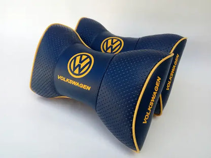 2pc Car Seat Headrest Pillow Best Neckrest Fashion Cushion Blue PU Leather Quality Volkswagen