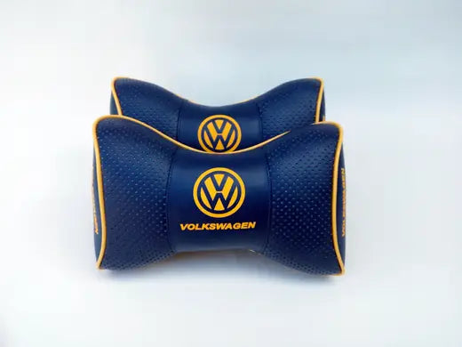 2pc Car Seat Headrest Pillow Best Neckrest Fashion Cushion Blue PU Leather Quality Volkswagen