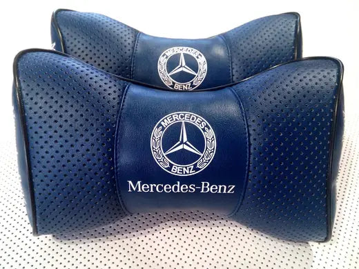 2pc Car Seat Headrest Neckrest Pillow Cushion Best Fashion Blue PU Leather Quality Mercedes-Benz