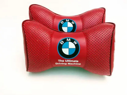 2pc Car Seat Headrest Pillow Neckrest Fashion Cushion Best Red PU Leather BMW