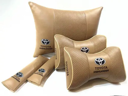 1 Set 5pcs Car Seat Headrest Pillow Best Back Lumbar Cushion Support PU Leather Toyota Highlander