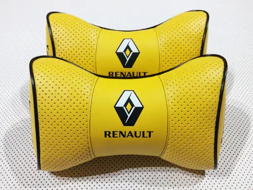 2pc Car Seat Headrest Pillow Neckrest Fashion Cushion Best Yellow PU Leather Quality Renault