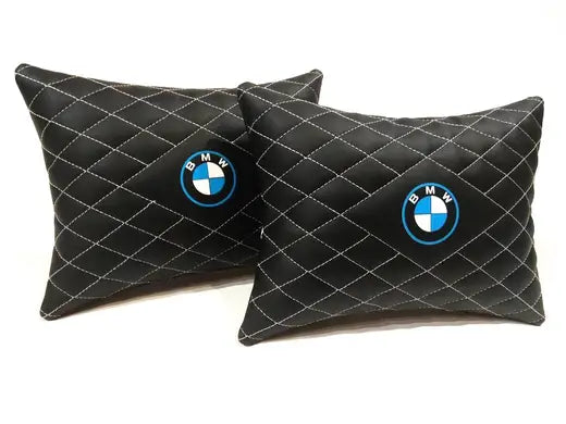 2pc Car Seat Lumbar Neckrest Best Back Pillow Support Cushion Fashion PU Leather BMW