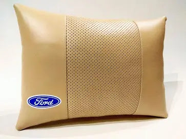 2pc Car Seat Lumbar Back Support Headrest Pillow Cushion Best Beige PU Leather Ford