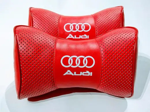 2pc Car Seat Neck Headrest Pillow Cushion Fashion Red PU Leather Audi