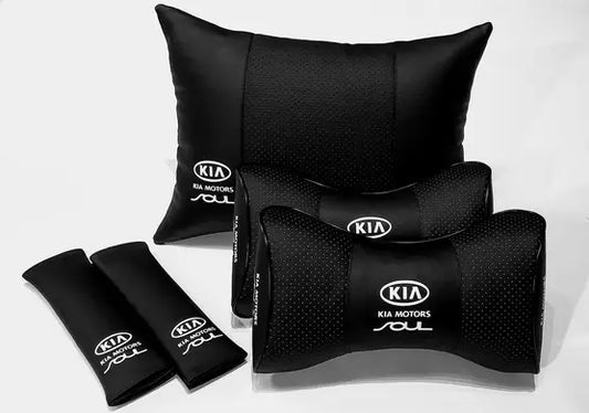 1 Set 5pcs Car Seat Headrest Pillow Best Back Lumbar Cushion Support PU Leather KIA Soul