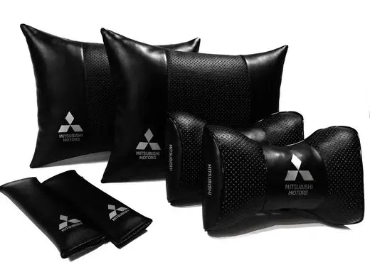 1 Set 5pcs Car Seat Headrest Pillow Best Back Lumbar Cushion Support PU Leather Mitsubishi